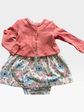NWOT Carter's Baby Girl 2pc Floral Skirted Bodysuit Coral Sweater Set 3-6M